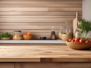 Fototapeta na wymiar Wooden-texture-table-top-on-blurred-kitchen-window-background.-Studio-photo-for-product-display-or-design-key-visual-layout.-For-showcase-or-montage-your-items-or-foods-Mock-up