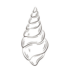 Spiral seashell logo in line art style. Marine twisted sea shell. Underwater shellfish. Vector illustration isolated on a white background.