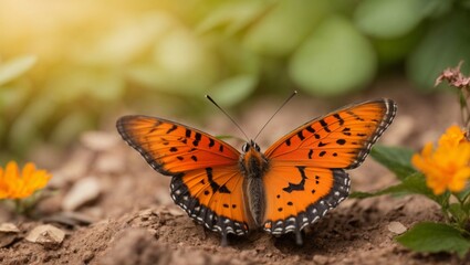 butterfly on flower Orange comma butterfly (Polygonia c-album) on yarrow blossoms (Genus Achillea).
