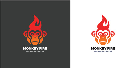 monkey fire face logo design template.