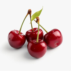 Ripe juicy red cherry isolated on white background close-up side view.