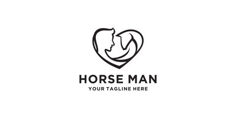 human and horse love logo vector design, boy and horse love, boy horse rider love logo