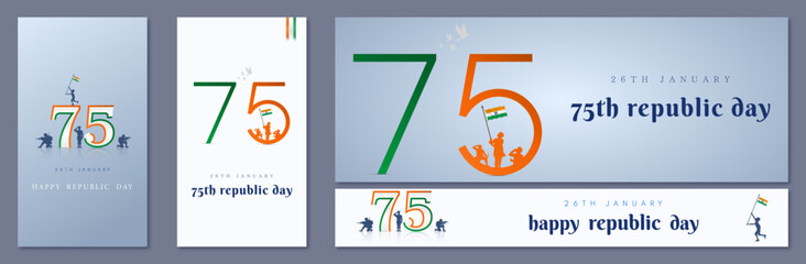 Vector, Happy Republic Day, 26th, January, Indian Republic Day, 3d text, vector Republic Day poster, design, Indian Republic Day celebrations,india gate,banner, poster, post, story, web banner, advert - obrazy, fototapety, plakaty