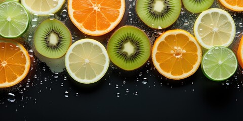 A selection of colorful fruits, arranged in a gradient.