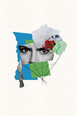 Concept of save planet earth now dissatisfied lady face between polyethylene products stop using...