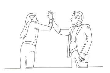 Two business people agree to move the business forward. Business goal one-line drawing