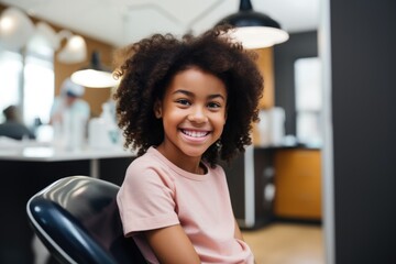 Portrait of a smiling little girl at the dentist office