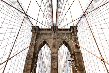 Brooklyn Bridge isolated on white transparent, New York city, Manhattan. PNG - obrazy, fototapety, plakaty