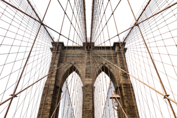 Brooklyn Bridge isolated on white transparent, New York city, Manhattan. PNG