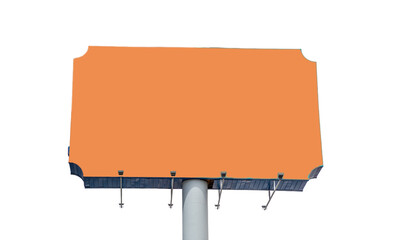 Blank billboard isolated on white transparent, orange color empty signpost at the highway, PNG