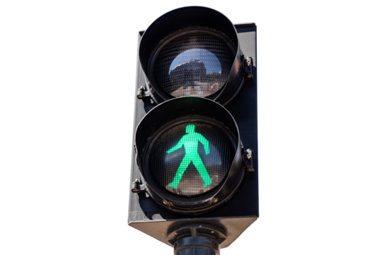 Green light for pedestrians isolated on white transparent, go sign PNG