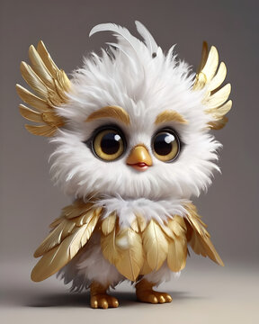 white and golden owl with cute big eyes and feathers