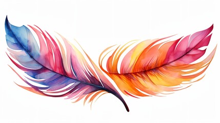 Watercolor feathers on a white background