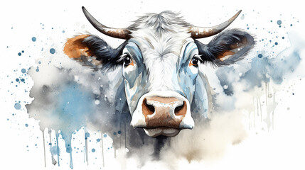 cow watercolor graphics. cow animal illustration. Generative AI