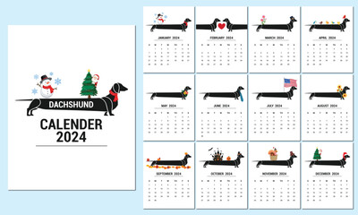 Holiday Doxie. 2024 Desktop Calendar -- (Vintage-Style, Dog, Dachshund, Wiener Dog, Monthly Calendar, Long Dog, Christmas Gift Under 15)
