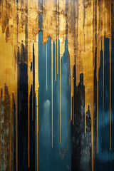 Obraz premium abstract wall showing gold and blue, in the style of dripping paint, dark gold and dark aquamarine created with Generative Ai