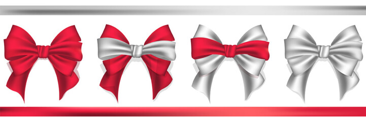 Red Ribbon Bow Realistic shiny satin with shadow horizontal ribbon for decorate your wedding invitation card ,greeting card or gift boxes vector EPS10