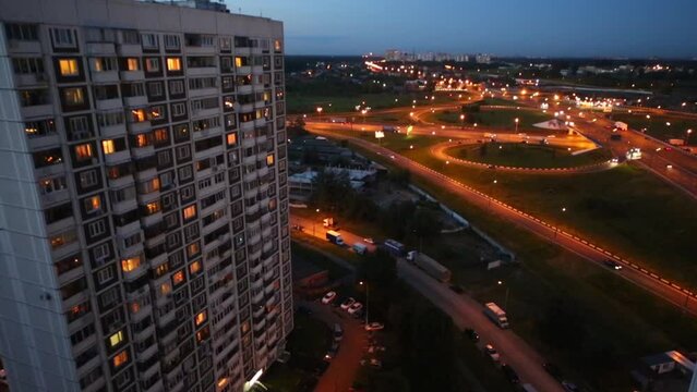 Traffic at Schelkovskaya interchange MKAD at night 