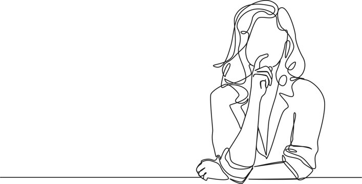 recommend clip art: continuous single line drawing of thoughtful and sceptical woman, line art vector illustration