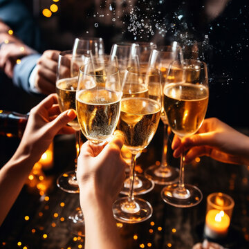 Toasting with glasses of cava.