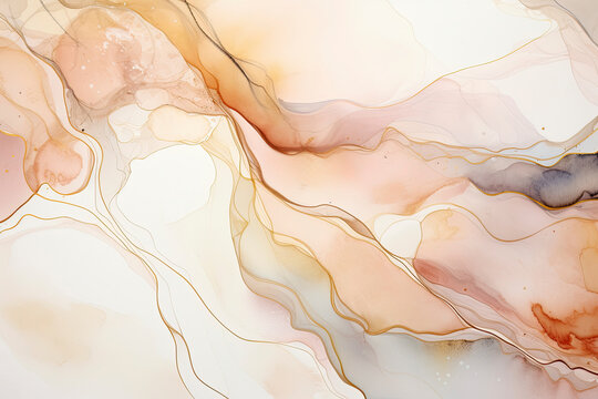 Abstract alcohol  ink Peachy Fuzz background. Abstract art, watercolour effect, dreamy painting with acrylic paint. Generative AI.