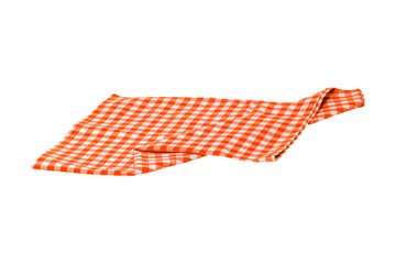 Closeup of a orange and white checkered napkin or tablecloth texture isolated on white background....