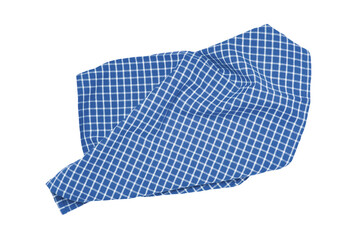 Closeup of a green and white checkered napkin or tablecloth texture isolated on white background. Clipping path. Kitchen accessories. Top view.