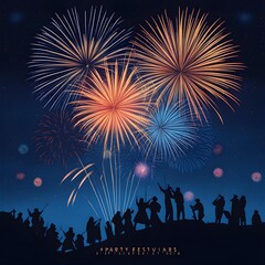 Fototapeta na wymiar Vibrant Sylvester Fest fireworks: Celebrate 2024's joyous start with electrifying bursts against rustic night sky