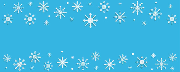 Christmas and New Year background with snowflakes in vector, flat style.