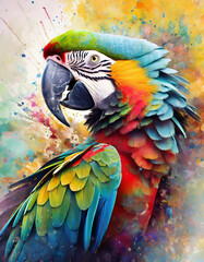 Portret kolorowej papugi. Akwarele. Abstrakcja. Generative AI