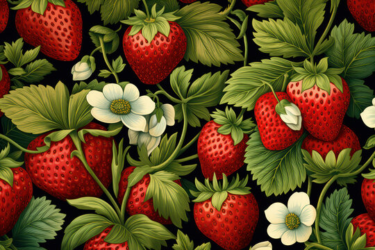 Background pattern summer food strawberry sweet berries background green fresh red seamless