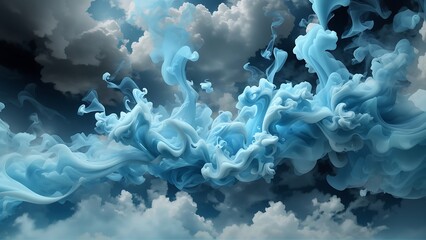 Fototapeta na wymiar DreamShaper v7 3D view Sky blue and Orange Red abstract smoke wallpaper background