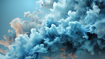 DreamShaper v7 3D view Sky blue and Orange Red abstract smoke wallpaper background