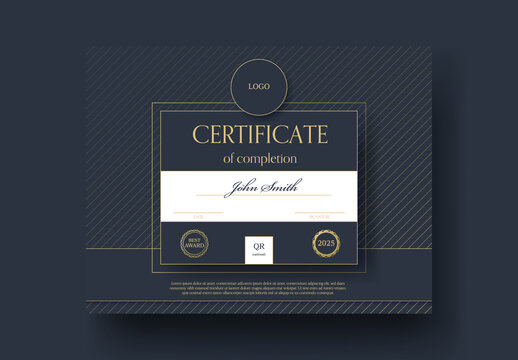 Navy Blue Gold Striped Premium Certificate of Completion Template