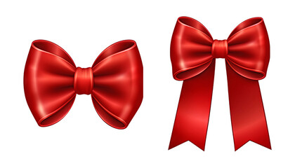 two red bow gift box with ribbon isolated on transparent background cutout