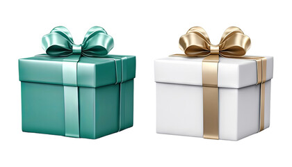 green and white gift box with ribbon isolated on transparent background cutout