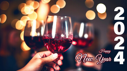 New year 2024 concept banner with people toasting - ai generative - obrazy, fototapety, plakaty