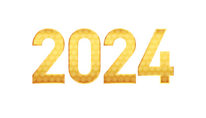 Golden numerals on a white background marking the new year 2024. 
