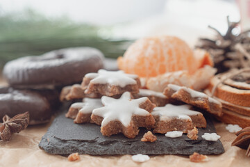 German Christmas pastries, zimtsterne, dresdner stoller, schoko lebkuchen