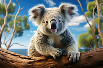 A koala in Australia with the beach in the background in the Australia's day