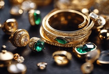 Variety of exquisite jewelry containing jewelry gold diamond gemstones - obrazy, fototapety, plakaty