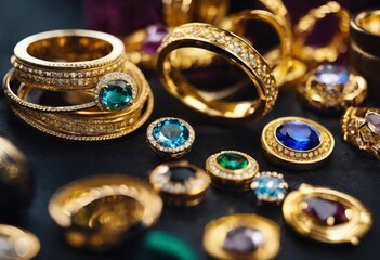 Variety of exquisite jewelry containing jewelry gold diamond gemstones