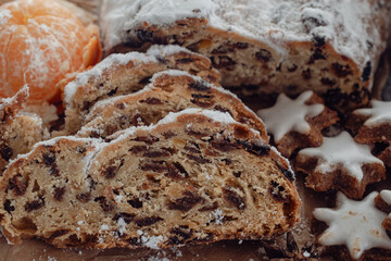German Christmas pastries, zimtsterne, dresdner stoller, schoko lebkuchen