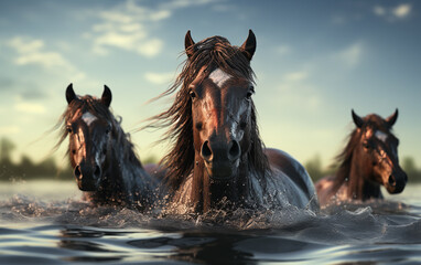 cavalos molhados  - obrazy, fototapety, plakaty