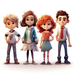 set of funny cartoon people, stylized teenage characters