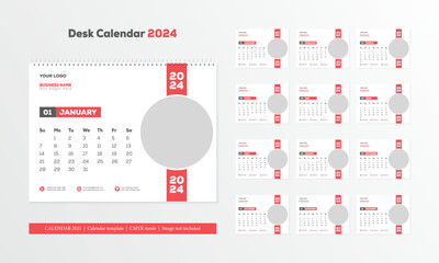 Monthly calendar template for 2024 year. Desk calendar in a minimalist style. 2024 calendar with holidays