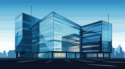 Business Vector Office Building a contemporary office building with glass facades, skyscraper design, and cityscape backdrop. corporate grays, office blues - obrazy, fototapety, plakaty