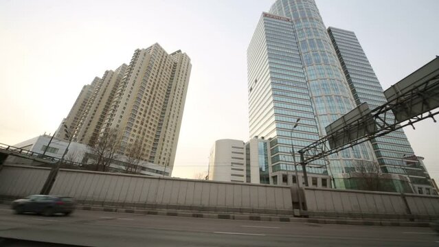 New built multistoried residential apartments near highway.
