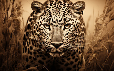 leopardo sépia  - obrazy, fototapety, plakaty