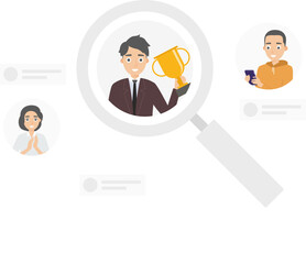 Magnifying glass searching dialogue of cartoon characters